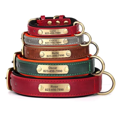 Personalized PU Leather Dog Collar Set