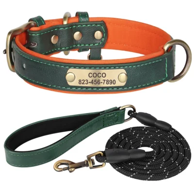 Personalized PU Leather Dog Collar Set